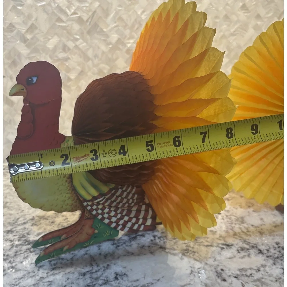 2 Vintage‎ RUSS Turkey Centerpiece Honeycomb Fold Cutout Tabletop Thanksgiving